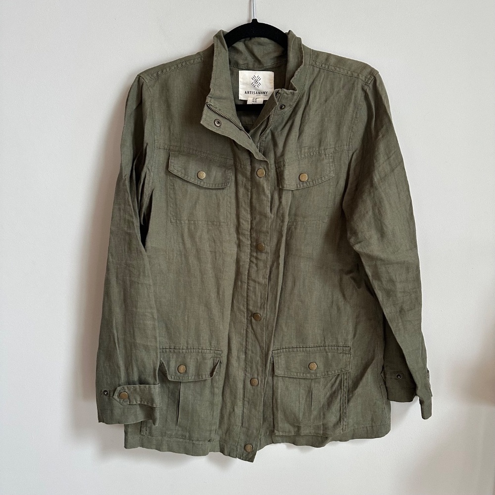 Artisan NY Green Linen Lightweight Utility Jacket